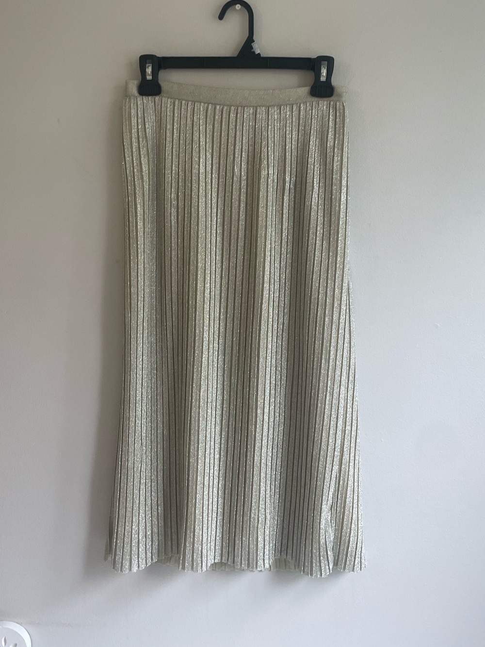STRAW GOLD METALLIC PLEATED SKIRT SIDE ZIPPER LINED KIMCHI BLUE SHIMMER - Picture 3 of 10